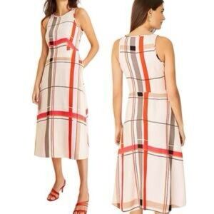 NWOT Ann Taylor Linen Blend Fit & Flare Plaid Pocket Dress Lined Size 6 Petite